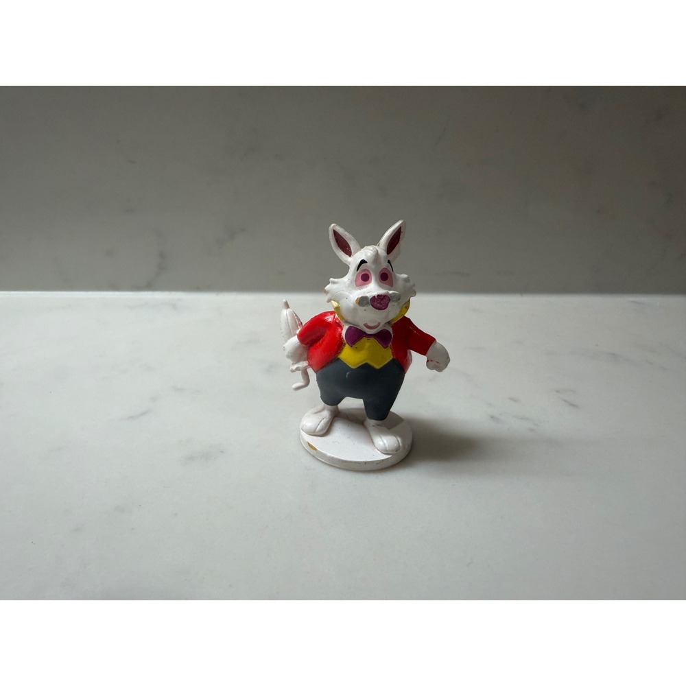Vintage Disney Alice in Wonderland White Rabbit PVC Figurine Red Jacket Umbrella